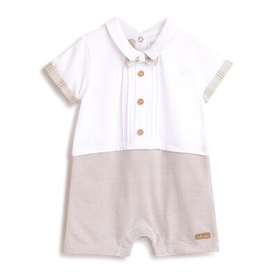 Boys Medium Natural Solid Short Sleeve Rompers